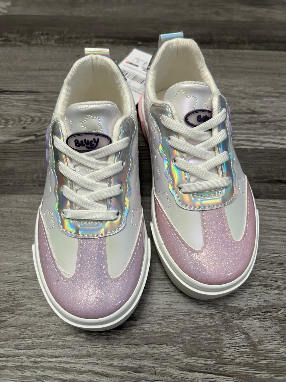 Girls' Glitter Pink & Iridescent Lace-Up Sneakers